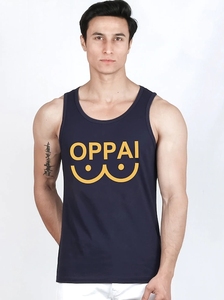 Camiseta sin mangas azul marino estampada para hombre, cuello redondo, informal, de algodón tejido, con diseño de logotipo frontal. - Product Image 3