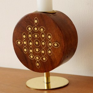 Porte-bougie en bois de Sheesham avec incrustation en laiton - Artisanat artisanal en gros - Product Image 1