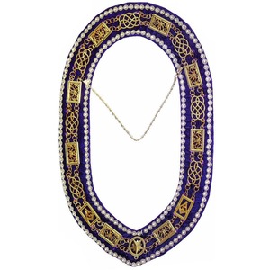 Chaîne de collier maçonnique de qualité supérieure 2024, design haut de gamme, grand château de la Franc-Maçonnerie, chaîne dorée avec support violet – Meilleures ventes - Product Image 3
