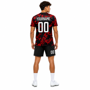 เสื้อฟุตบอลแบบซับลิเมชั่นสีดำแดงลายกรันจ์ แห้งเร็ว ชุดแข่งอีสปอร์ต ชุดทีม OEM - Product Image 4