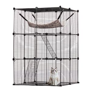 Grande Gabbia per Gatti a 3 Livelli 71 x 71 x 104 cm, in Rete Metallica Smontabile Fai-da-te, con Amaca Resistente, 2 Rampe e Scalette, Ideale per l'Allevamento - Product Image 1
