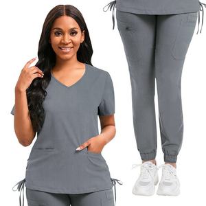 Custom Women Stretch <b>Scrub</b> <b>Set</b> with Zip Jacket Medical Nursing Uniform Hospital Clinic Healthcare Workwear OEM ODM Manufacturer - Product Image 2