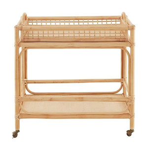 Carrito de Servicio Rodante de Ratán con 2 Estantes y 4 Ruedas Giratorias, Diseño Tropical, Muebles para Hotel - Product Image 1