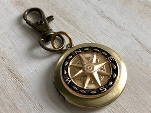 Mens Photo <b>Locket</b> Compass Keychain Hand-Painted Brass Car Mirror Dangler Personalized <b>Memorial</b> Key Ring Vintage Nautical - Product Image 4