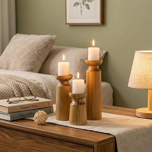 Ensemble de porte-bougies en bois minimaliste moderne avec une forme élégante en forme de sablier pour un style d'intérieur scandinave - Product Image 6