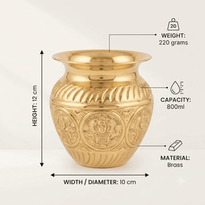 Kalash en laiton fait main, pot religieux hindou décoratif en métal gravé pour temple, maison, mariage, festival, cadeau, vente en gros, OEM - Product Image 4