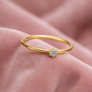 18K Yellow Gold Lab Grown Diamond Solitaire <b>Ring</b> 6 Prong Minimalist <b>Thin</b> Band Engagement <b>Ring</b> - Product Image 4