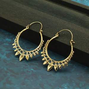 Pendientes de Aro de Latón Chapado en Oro, Estilo Bohemia, Joyería Colgante para Mujer, Diseño de Planta, Accesorio de Moda - Product Image 1
