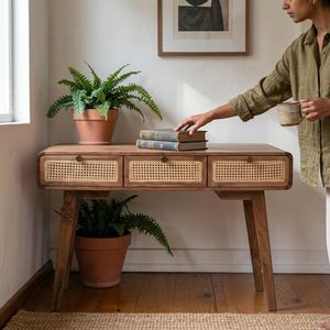Contemporary Wooden Console <b>Table</b> With Open Storage Shelves For Living Room Entryway Hallway And Office Spaces - Product Image 5