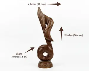 Statue en bois abstraite faite à la main, design artistique courbé, finition lisse, bois massif naturel, décoration musicale minimaliste moderne pour la maison - Product Image 5