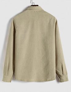 Chemise en velours côtelé pour homme, pull à manches longues, polo décontracté, chemise à col avec poche, haut semi-boutonné - Product Image 2