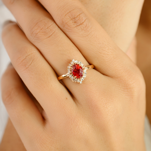 Anillo Minimalista de Oro Rosa K14 con Zafiro Naranja y Diamantes, Diseño Personalizado de Última Moda, para Uso Diario, Proveedor de Joyería - Product Image 2