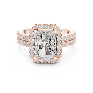 Anillo de Oro Sólido de 14K con Doble Banda de Diseño Único, Diamante Cultivado en Laboratorio de Corte Radiante de 2.5 CT, para Compromiso, Boda o Aniversario - Product Image 5