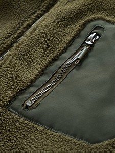 Olive Green Fleece Jacket Men's Stand-Up Collar Autumn Winter Casual Outdoor Wear Comfortable Warm <b>Coat</b> - Product Image 2