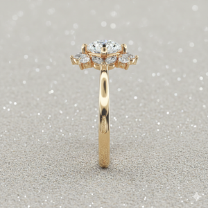 Bague de fiançailles vintage plaquée or rose avec halo de diamants marquise et certification - Product Image 4