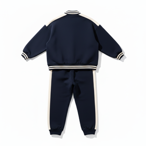 Ensemble de survêtement en coton épais personnalisé, manches longues, poches latérales, coupe classique, vêtements décontractés en coton pour hommes, style automne avec passepoil - Product Image 3