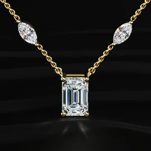 Nuevo collar solitario con diamante de laboratorio de corte esmeralda, colgante de diamante de lujo, collar de boda premium de proveedor indio. - Product Image 1