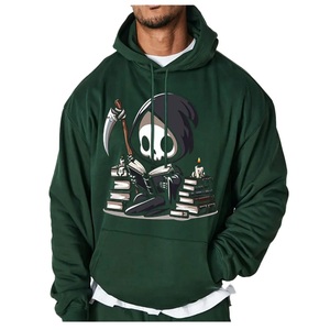 Sweat-shirt à capuche noir pour homme avec logo vert au dos, poche, coupe classique, vêtement d'automne, 500g - Product Image 2
