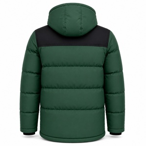 Parka con Capucha Verde para Hombre en Oferta, con Panel de Hombro Negro y Cierre de Botones, Chaqueta Casual de Invierno, Impermeable y Gruesa - Product Image 2