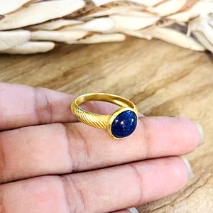 Unique Design Boho Solitaire <b>Ring</b> Minimalist Brass <b>Rings</b> Women 18k Gold Plated Textured <b>Lapis</b> <b>Lazuli</b> Jewelry Wholesale/OEM/ODM - Product Image 6