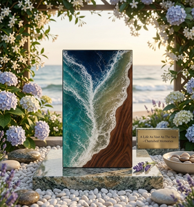 Ocean Wave Resin Urn Wood and Epoxy <b>Memorial</b> <b>Box</b> Cremation Keepsake Container Decorative Ashes Holder - Product Image 6