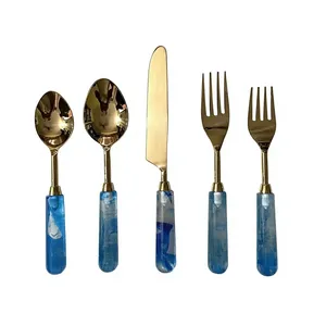 Vente chaude Or Couverts Ensemble Argenterie Couverts Ensemble Avec Poignée En Résine Créative Haute Qualité Couverts En Résine Cuillère De Table Fourchette - Product Image 1