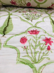 Traditional Block Print Cotton <b>Quilt</b> with Floral Pattern Reversible All-Season Handmade Skin-Friendly & Breathable Home Use - Product Image 5