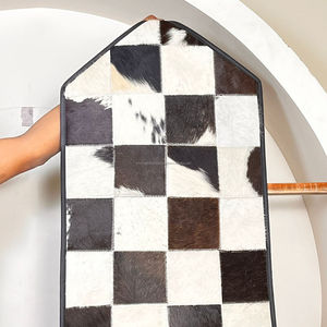 New Handmade Genuine Cowhide Leather Table Runner Black & White Checkered Patchwork Western Style Home Decor Dining Table Mat - Product Image 5