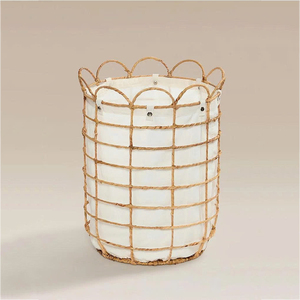 Water Hyacinth <b>Basket</b> With Scallop Edge Handmade Woven <b>Storage</b> <b>Basket</b> Decorative Laundry Toy Organizer Home Office Bathroom - Product Image 1