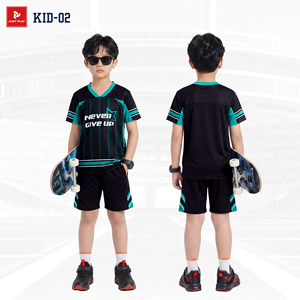 ชุดเสื้อกีฬาเด็ก JUST PLAY แขนสั้น สีขาว-น้ำเงิน โพลีเอสเตอร์ ระบายอากาศได้ดี กางเกงขาสั้นตาข่าย พิมพ์ลายแบบรีดร้อน สีตามสั่ง - Product Image 3