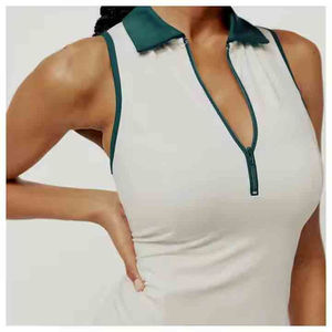 White Sleeveless Jersey for Dress Green Trim <b>Preppy</b> Style Breathable Woven Polyester 180g Regular Length Women's Casual <b>Top</b> - Product Image 5