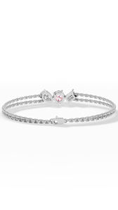 Bracelet double rang en or 14 carats avec trois diamants de laboratoire roses clairs ronds, taillés en poire et en émeraude, bijoux de luxe raffinés - Product Image 4