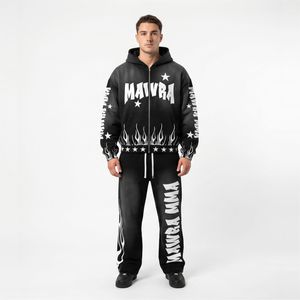 Servicio OEM, Sudadera con Capucha de Invierno, 100% Algodón, Bordado Personalizado con Efecto Desgastado, Cierre de Cremallera, Conjunto de Dos Piezas, Ropa Urbana Unisex - Product Image 1