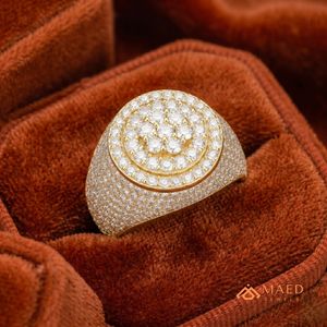 <b>Gold</b> Plated Moissanite <b>Ring</b> Round Cluster Statement Band Iced Out Pave Wedding <b>Cocktail</b> Jewelry for Men Gift Circle Design Style - Product Image 4