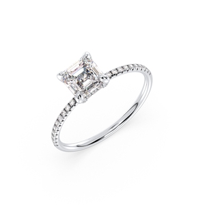 Bague de fiançailles solitaire REYES Asscher Cut en or massif 14 carats avec diamant de laboratoire HPHT CVD et halo caché pour femme, bijoux fins - Product Image 1