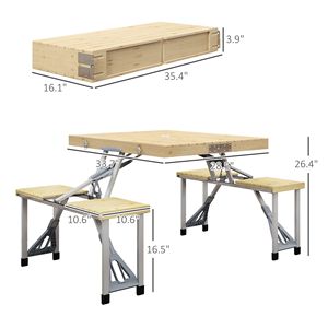 Tavolo da Picnic Pieghevole Portatile con Telaio in Alluminio, Set di Mobili da Campeggio con Foro per Ombrellone e Sedie - Product Image 3