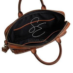 SEHRAINN Maletín de Cuero Genuino para Hombre, Diseño Floral Clásico, Bolsa para Portátil con Correa Ajustable, Bolsa de Mensajero Unisex para Negocios y Trabajo - Product Image 5