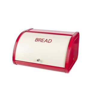Retro Metal Bread <b>Box</b> <b>with</b> Flip Top <b>Lid</b> Red <b>White</b> Kitchen Food Storage Container - Product Image 2