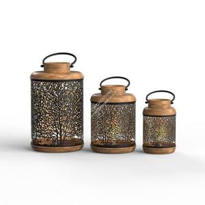 Juego de 3 Faroles Metálicos con Diseño de Bosque, Decoración Navideña, Portavelas Colgantes, Estilo Rústico Vintage - Product Image 1
