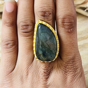Fashionable Statement Design Labradorite <b>Ring</b> <b>Chunky</b> Brass Gold Plated Jewelry Ethnic Vintage Handmade <b>Ring</b> Wholesale Women <b>Ring</b> - Product Image 4