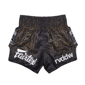 Shorts de Muay Thai pour hommes Fairtex, noir et or, imprimé floral, séchage rapide, polyester, vêtements d'entraînement pour arts martiaux mixtes, coupe régulière, short thaïlandais - Product Image 5