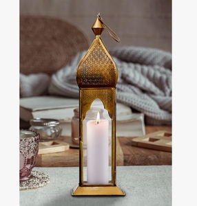 <b>Tall</b> Gold Metal Candle <b>Lantern</b> Moroccan Style Cutout Pillar Holder Decorative Tabletop <b>Lantern</b> for Home Decor and Event Styling - Product Image 3