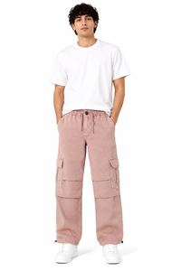 Pantalon cargo jogger décontracté rose pour homme avec plusieurs poches, coupe décontractée, style streetwear, bas de tenue élégant et élastique - Product Image 4