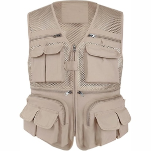 Gilet en maille respirante pour homme avec plusieurs poches, fermeture éclair, vêtements décontractés pour l'extérieur, design léger à col en V pour l'été - Product Image 1