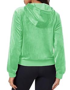 Sudadera con capucha de terciopelo para mujer con logo personalizado, cremallera, holgada, de color liso, para yoga, gimnasio y deportes, ideal para invierno. - Product Image 3