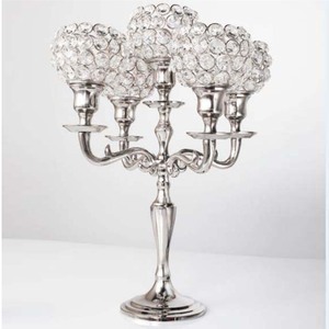 Candelabra 5 Arms With Crystal Globes New Design <b>Tealight</b> <b>Holder</b> Silver Metal Crafted Decorative Handmade Candelabra For Sale - Product Image 1