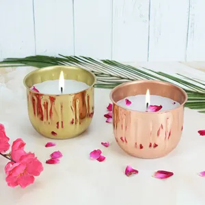 Ensemble de 2 pots à bougies en métal doré et or rose, porte-bougie décoratifs de qualité supérieure, diamètre 10,3 cm, hauteur 8 cm - Product Image 1