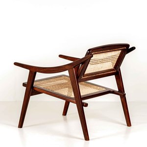 เก้าอี้ทานอาหารไม้เนื้อแข็งสไตล์โมเดิร์นกลางศตวรรษ ดีไซน์สแกนดิเนเวียน พร้อมที่วางแขนหวายสาน สำหรับร้านกาแฟและบ้าน - Product Image 4