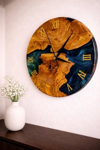 Modern Large Wall <b>Clock</b>, Unique Wood & Epoxy Art Deco Living Room Wall <b>Clock</b> - Product Image 3