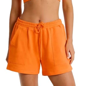Custom <b>Women's</b> High Waist <b>Orange</b> Knitted <b>Shorts</b> With Pockets Drawstring Closure Casual Regular Fit Breathable Fleece Material - Product Image 6